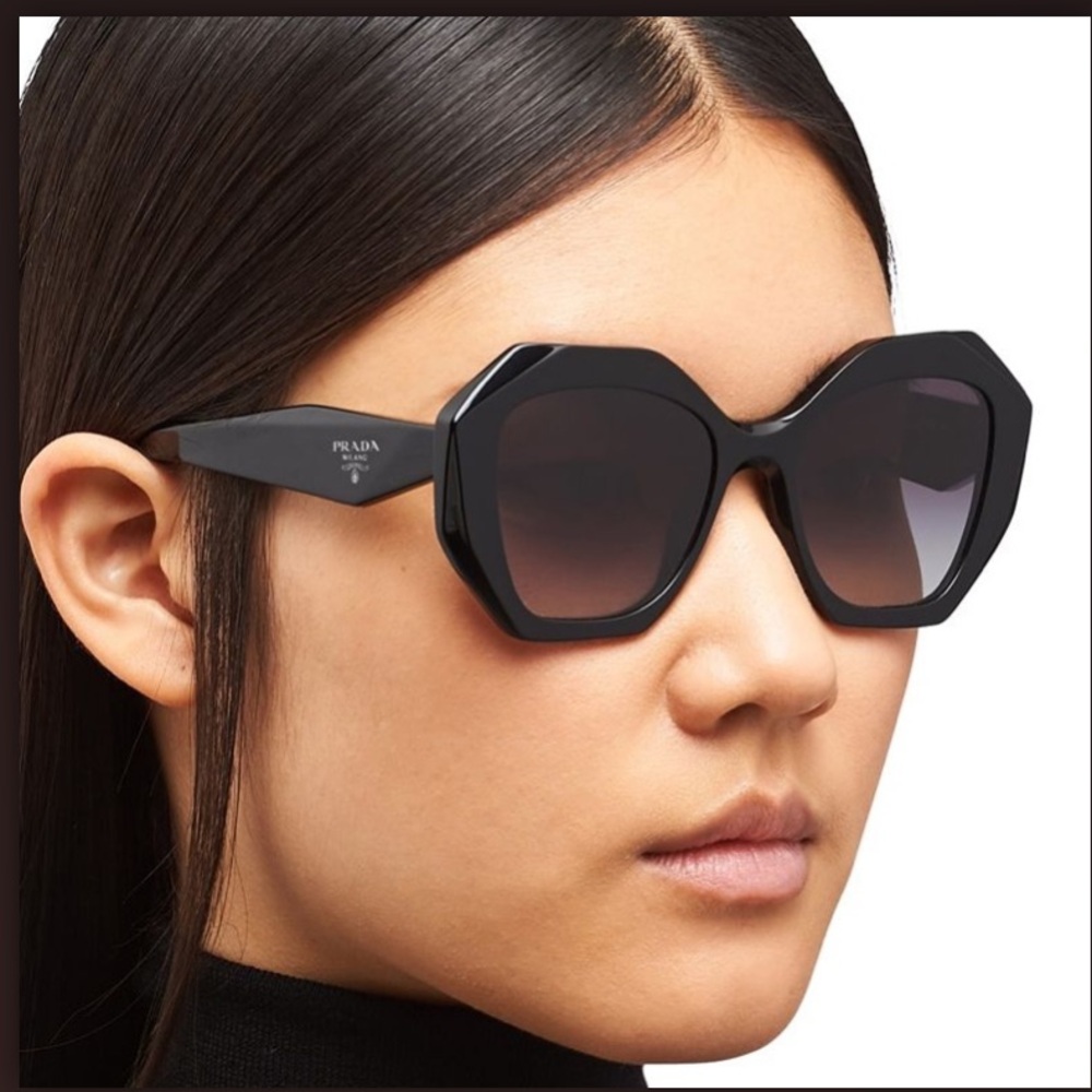 🖤Prada PR 16WS 1AB5D1 Black Plastic Geometric Sunglasses Grey Gradient Lens - Picture 2 of 15